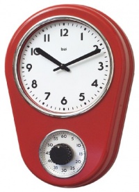 Bai Retro Kitchen Timer Wall Clock, Red Bai Retro Kitchen Timer Wall Clock, Red