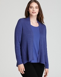 A fluttering hem imbues this Eileen Fisher Plus cardigan with an effortless bohemian spirit. Play up the open silhouette with layered necklaces for an easy breezy approach to everyday style. A fluttering hem imbues this Eileen Fisher Plus cardigan with an effortless bohemian spirit. Play up the open silhouette with layered necklaces for an easy breezy approach to everyday style.