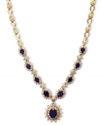 Regally inspiring. Add a little royalty to your look with EFFY Collection's stunning necklace. Crafted in 14k gold with oval-cut sapphires (4-3/8 ct. t.w.) and round-cut diamonds (2-1/3 ct. t.w.). Approximate length: 18 inches. Approximate drop: 1/2 inch. Regally inspiring. Add a little royalty to your look with EFFY Collection's stunning necklace. Crafted in 14k gold with oval-cut sapphires (4-3/8 ct. t.w.) and round-cut diamonds (2-1/3 ct. t.w.). Approximate length: 18 inches. Approximate drop: 1/2 inch.