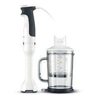 The Breville Control Grip Immersion Blender makes prep work easy. The 8 blender shaft blends and purées soups and sauces. The nonscratch base prevents damage to your cookware.