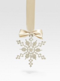 A wondrous snowflake ornament beautifully crafted by hand and destined for a lifetime of holiday celebrations in glittery sterling silver. Satin ribbon bow 7 X 10 Made in USA A wondrous snowflake ornament beautifully crafted by hand and destined for a lifetime of holiday celebrations in glittery sterling silver. Satin ribbon bow 7 X 10 Made in USA