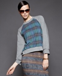 Featuring heather knit and a plaid print, this Cynthia Rowley sweater is a casual must-have from her new capsule collection, Print Edition! Featuring heather knit and a plaid print, this Cynthia Rowley sweater is a casual must-have from her new capsule collection, Print Edition!
