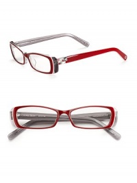 THE LOOKPlastic two-tone framesRectangle shapeAustrian stone details on temples and tipsTHE COLORRed and translucent grey frames with clear lensesORIGINImported THE LOOKPlastic two-tone framesRectangle shapeAustrian stone details on temples and tipsTHE COLORRed and translucent grey frames with clear lensesORIGINImported