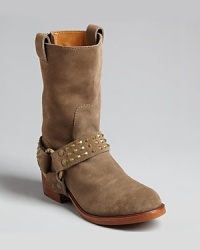 These versatile boots feature not one but two removable harnesses so you can wear them so many ways. Subtly Western booties on their own go mildly moto or rock out, decked out in simple or studded hardware. These versatile boots feature not one but two removable harnesses so you can wear them so many ways. Subtly Western booties on their own go mildly moto or rock out, decked out in simple or studded hardware.