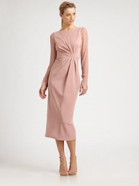 Romantic and feminine, tailored from supple silk and accented with sheer sleeves and soft asymmetrical pleats.BoatneckLong sheer sleevesAsymmetrical pleats on bodice and skirtV back with concealed zipFully linedAbout 33 from natural waistSilkDry cleanImportedModel shown is 5'11 (180cm) wearing US size 4. Romantic and feminine, tailored from supple silk and accented with sheer sleeves and soft asymmetrical pleats.BoatneckLong sheer sleevesAsymmetrical pleats on bodice and skirtV back with concealed zipFully linedAbout 33 from natural waistSilkDry cleanImportedModel shown is 5'11 (180cm) wearing US size 4.