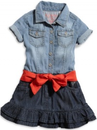 GUESS Kids Girls Little Girl Denim Shirtwaist Dress, MEDIUM STONE (3T)