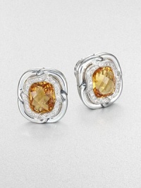 From the Labyrinth Collection. Beautiful, faceted citrine surrounded by dazzling diamonds and sleek sterling silver. CitrineDiamonds, .24 tcwSterling silverSize, about .39Omega post backImported From the Labyrinth Collection. Beautiful, faceted citrine surrounded by dazzling diamonds and sleek sterling silver. CitrineDiamonds, .24 tcwSterling silverSize, about .39Omega post backImported