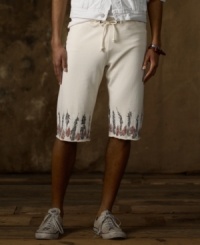 Crafted from soft French terry for laid-back comfort, a cut-off athletic short channels rugged appeal with a rustic feather graphic at the hem. Crafted from soft French terry for laid-back comfort, a cut-off athletic short channels rugged appeal with a rustic feather graphic at the hem.