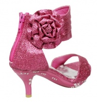 Girls' Ankle Wrap High Heel Glitter Dress Sandals w/ Flower Fuchsia , 4 Girls' Ankle Wrap High Heel Glitter Dress Sandals w/ Flower Fuchsia , 4