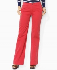 The epitome of contemporary style and comfort, Lauren Jeans Co.'s chic chino is rendered in soft, lightweight cotton twill designed in a trouser silhouette. The epitome of contemporary style and comfort, Lauren Jeans Co.'s chic chino is rendered in soft, lightweight cotton twill designed in a trouser silhouette.