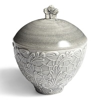 Designed in Sweden and handmade in Portugal, the intricate leafy lace design on this ceramic bowl is highlighted by the subtle, watercolor-like variations in coloring. Designed in Sweden and handmade in Portugal, the intricate leafy lace design on this ceramic bowl is highlighted by the subtle, watercolor-like variations in coloring.