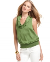 Add flair to your work wardrobe with this MICHAEL by Michael Kors petite top. A flirty cowl neckline and stylish smocked waist creates effortless style. Add flair to your work wardrobe with this MICHAEL by Michael Kors petite top. A flirty cowl neckline and stylish smocked waist creates effortless style.