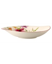 Prolong spring with this shallow Mariefleur serving bowl. Splashy colors adorn premium white porcelain edged in red and crafted in a whimsical leaf shape. Mix and match with New Cottage dinnerware, also by Villeroy & Boch. Prolong spring with this shallow Mariefleur serving bowl. Splashy colors adorn premium white porcelain edged in red and crafted in a whimsical leaf shape. Mix and match with New Cottage dinnerware, also by Villeroy & Boch.