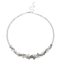 Sterling Silver Grey and Aurore Boreale Swarovski Elements Graduated Frontal Necklace, 16+3 Extender Sterling Silver Grey and Aurore Boreale Swarovski Elements Graduated Frontal Necklace, 16+3 Extender
