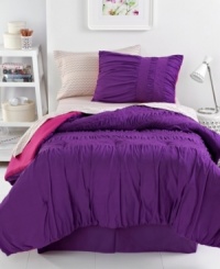 Anything but ordinary, this Marrakesh Market comforter set offers a distinct Moroccan feel with expert ruched texture and metallic stitched details for luxe glimmer. A rich purple hue finishes this trendy look. Reverses to solid pink. Anything but ordinary, this Marrakesh Market comforter set offers a distinct Moroccan feel with expert ruched texture and metallic stitched details for luxe glimmer. A rich purple hue finishes this trendy look. Reverses to solid pink.
