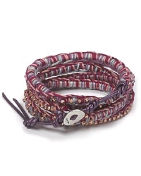 Add a touch of boho to your look with this colorful, gold-embellished leather and cotton wrap bracelet from Chan Luu. Add a touch of boho to your look with this colorful, gold-embellished leather and cotton wrap bracelet from Chan Luu.