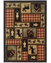 Add a little coziness to your decor with this down-home area rug and its cabin-chic motif. Sphinx presents a compartmentalized pattern of lanterns, pine cones, moose and more -- pictured in vivid color on soft polypropylene for superb durability. Add a little coziness to your decor with this down-home area rug and its cabin-chic motif. Sphinx presents a compartmentalized pattern of lanterns, pine cones, moose and more -- pictured in vivid color on soft polypropylene for superb durability.