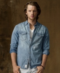 Bleached and faded to perfection, this rugged denim workshirt is ideal for layering and gives any look an authentic, worn-in vibe. Bleached and faded to perfection, this rugged denim workshirt is ideal for layering and gives any look an authentic, worn-in vibe.