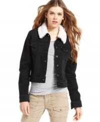 An essential layer for the season, Levi's Trucker denim jacket boasts sherpa lining for the coziest fall style! An essential layer for the season, Levi's Trucker denim jacket boasts sherpa lining for the coziest fall style!