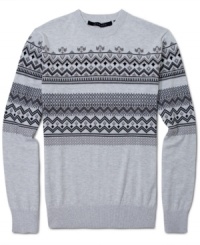 Sean John turns Fair Isle patterns into a graphic print on this cotton-blend pullover. Sean John turns Fair Isle patterns into a graphic print on this cotton-blend pullover.