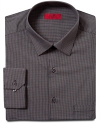 This striped shirt from Alfani combines a muted color combination and a subtle stripe, sure to jump-start any day at the office. This striped shirt from Alfani combines a muted color combination and a subtle stripe, sure to jump-start any day at the office.
