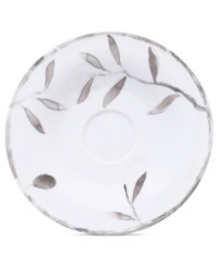 Make your peace. A serene watercolor spans white Limoges porcelain in the Olive Branch saucer, epitomizing the meticulous detail and natural allure of designer Michael Aram. Make your peace. A serene watercolor spans white Limoges porcelain in the Olive Branch saucer, epitomizing the meticulous detail and natural allure of designer Michael Aram.