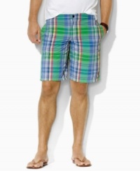 The classic-fitting Avalon swim short is rendered in quick-drying cotton-nylon with a preppy plaid pattern for casual style. The classic-fitting Avalon swim short is rendered in quick-drying cotton-nylon with a preppy plaid pattern for casual style.