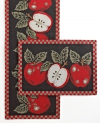 Charming to the core, the Apple Crisp runner combines juicy red fruit with a simple checked border in a beautiful woven tapestry. Layer with Windham Weavers placemats for fresh-for-fall style. Charming to the core, the Apple Crisp runner combines juicy red fruit with a simple checked border in a beautiful woven tapestry. Layer with Windham Weavers placemats for fresh-for-fall style.