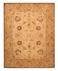 The Safavieh Anatolia Collection marries Old World sophistication and design with the finest modern quality. These exquisite rugs captures the authentic look and feel of those made in late-nineteenth-century Turkey. Hand-spun wool and an ancient pot-dyeing technique, together with a densely woven thick pile, give the rugs their authentic finish. The ivory Anatolia features a gentle floral pattern in warm reds golds on an ivory ground. Durable cotton backing is easy on floors. The Safavieh Anatolia Collection marries Old World sophistication and design with the finest modern quality. These exquisite rugs captures the authentic look and feel of those made in late-nineteenth-century Turkey. Hand-spun wool and an ancient pot-dyeing technique, together with a densely woven thick pile, give the rugs their authentic finish. The ivory Anatolia features a gentle floral pattern in warm reds golds on an ivory ground. Durable cotton backing is easy on floors.