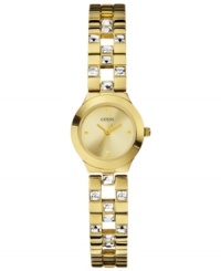 Need some sparkle? This golden mini watch from GUESS shines with crystal accents and chic cut-out detail. Need some sparkle? This golden mini watch from GUESS shines with crystal accents and chic cut-out detail.