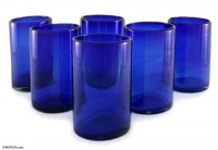 Unique Blue Drinking Glasses, 'Solid' (Set of 6) Unique Blue Drinking Glasses, 'Solid' (Set of 6)