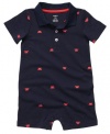 Carter's Crab Crazy Knit Polo Romper NAVY 6 Mo