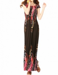 TopTie Red Floral Graphic Print Black Maxi Dress