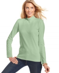 Cozy into Karen Scott's mock turtleneck top - it is a classic layering piece you'll wear all season. At a great price, you'll want one in each versatile color! Cozy into Karen Scott's mock turtleneck top - it is a classic layering piece you'll wear all season. At a great price, you'll want one in each versatile color!