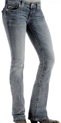 Miss Me Flower and Fleur Border Flap Pocket Boot Jean, Medium Blue Miss Me Flower and Fleur Border Flap Pocket Boot Jean, Medium Blue