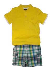 Izod Boys Polo Shirt/Short Set-Yellow/Plaid