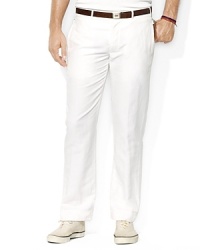 Crisply woven cotton and linen yarns lend a luxuriously lightweight look and feel to the sophisticated Larwood pant, finished with a flat front and classic rise for polished style. Crisply woven cotton and linen yarns lend a luxuriously lightweight look and feel to the sophisticated Larwood pant, finished with a flat front and classic rise for polished style.