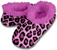 Snoozies Leopard Print Fleece Lined Womens Footies (Medium, Large Violet Leopard)