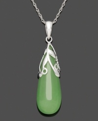The look of serenity, this peaceful style is both calming and cool. Crafted from a sold, teardrop-shaped jade (10 mm x 25 mm), a swirling sterling silver overlay and chain adds the perfect final touch. Approximate length: 18 inches. Approximate drop: 1-1/2 inches. The look of serenity, this peaceful style is both calming and cool. Crafted from a sold, teardrop-shaped jade (10 mm x 25 mm), a swirling sterling silver overlay and chain adds the perfect final touch. Approximate length: 18 inches. Approximate drop: 1-1/2 inches.