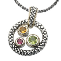925 Silver, Citrine, Peridot & Rubelite Modern Circles Pendant with 18k Gold Accents 925 Silver, Citrine, Peridot & Rubelite Modern Circles Pendant with 18k Gold Accents