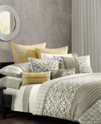 Eastern art is the inspiration behind this N Natori Fretwork decorative pillow with embroidered details and zipper closure. Eastern art is the inspiration behind this N Natori Fretwork decorative pillow with embroidered details and zipper closure.