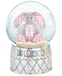 Babies and parents will be tickled pink by Reed & Barton's Gingham Bunny snow globe. Lustrous silver plate accented with colored enamel, a sculpted rabbit and shimmering glitter make it a favorite for the nursery. Babies and parents will be tickled pink by Reed & Barton's Gingham Bunny snow globe. Lustrous silver plate accented with colored enamel, a sculpted rabbit and shimmering glitter make it a favorite for the nursery.