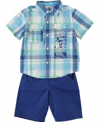 GUESS Kids Baby Boy Plaid Shirt & Shorts Set (1 GUESS Kids Baby Boy Plaid Shirt & Shorts Set (1