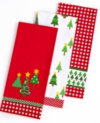 Brighten up the heart of your home with this celebration of Christmas kitchen towels. A festive mix of contrasting reds & greens, jolly trees and other seasonal icons, this set brings a bit of cheer to the chef's corner. Brighten up the heart of your home with this celebration of Christmas kitchen towels. A festive mix of contrasting reds & greens, jolly trees and other seasonal icons, this set brings a bit of cheer to the chef's corner.