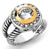 Double Cable Band Ring with Grade AAAAA Round CZ & Pave. 18K White Gold Plated with Rhodium Plating.