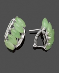 Bring springtime shine with you year round. These face-framing omega cluster earrings present a pale palette of jade stones (4 mm x 6 mm) set in sterling silver. Approximate drop: 3/4 inch. Bring springtime shine with you year round. These face-framing omega cluster earrings present a pale palette of jade stones (4 mm x 6 mm) set in sterling silver. Approximate drop: 3/4 inch.