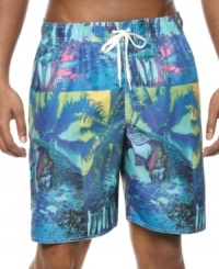 With classic beach style and a breezy print, these Newport Blue swim trunks are just right for beach days. With classic beach style and a breezy print, these Newport Blue swim trunks are just right for beach days.