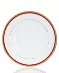 An instant classic, these Red Rim dinner plates combine bands of holiday red and filigree-patterned gold in elegant white porcelain. Layer with Charter Club's Grand Buffet Classic Gold and Holly Berry dinnerware. An instant classic, these Red Rim dinner plates combine bands of holiday red and filigree-patterned gold in elegant white porcelain. Layer with Charter Club's Grand Buffet Classic Gold and Holly Berry dinnerware.