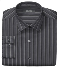 Create a long, lean silhouette with the sleek vertical striping of this shirt from Kenneth Cole. Create a long, lean silhouette with the sleek vertical striping of this shirt from Kenneth Cole.
