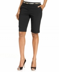 These bermuda petite shorts from Style&co. are a summer must-have! A straight fit, cuffed hem and coordinating belt create a chic effect. These bermuda petite shorts from Style&co. are a summer must-have! A straight fit, cuffed hem and coordinating belt create a chic effect.